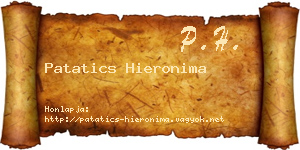 Patatics Hieronima névjegykártya